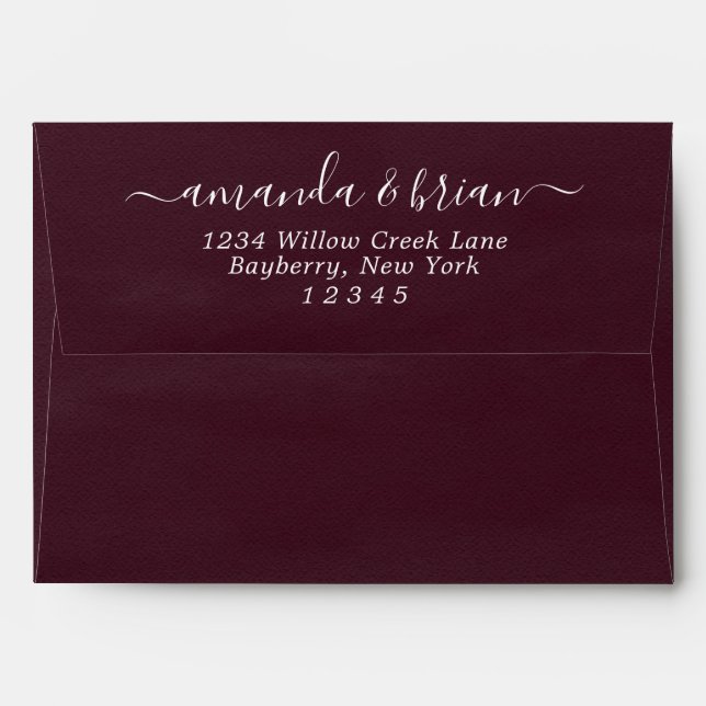 Burgundy Watercolor Paper Script Lettering 5x7 Envelope (Back (Top Flap))