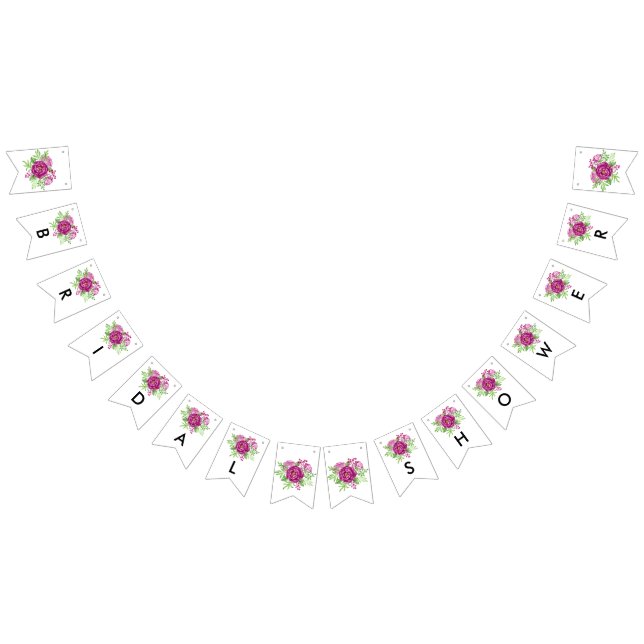 Burgundy Watercolor Peonies Bridal Shower Bunting (All)