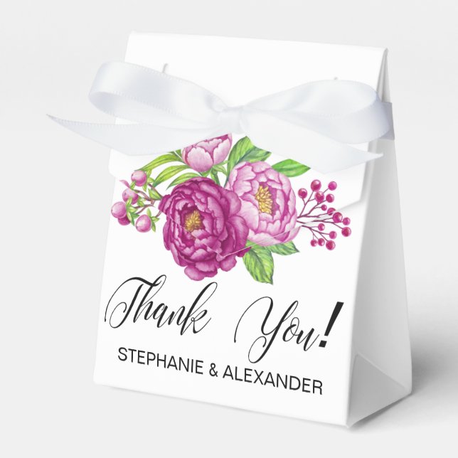 Burgundy Watercolor Peonies Personalised Favour Bo Favour Box (Front Side)