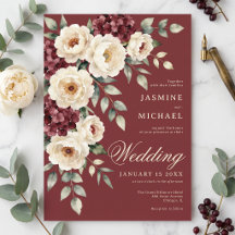 Burgundy Watercolor Peony Moody Winter Wedding
