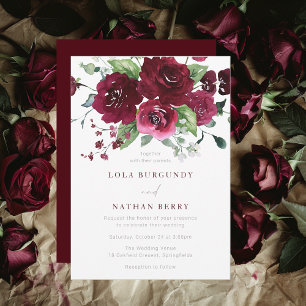 Burgundy Watercolor Roses Wedding Invitation