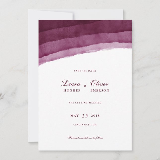 Burgundy Watercolor Save the Date (Front)