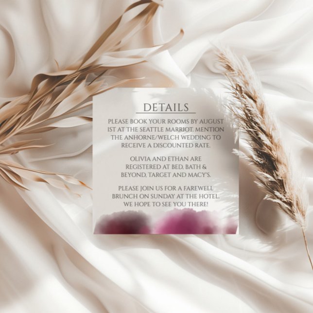 Burgundy Watercolor Wedding - Elegant Script Enclosure Card (Creator Uploaded)