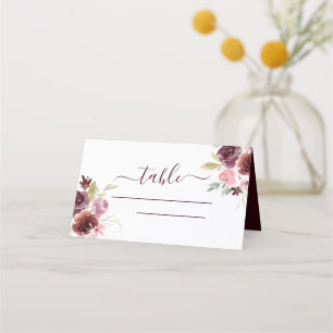 Burgundy Watercolor Wedding Floral Place Card