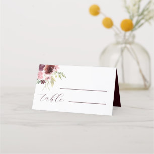 Burgundy Watercolor Wedding Floral Place Card