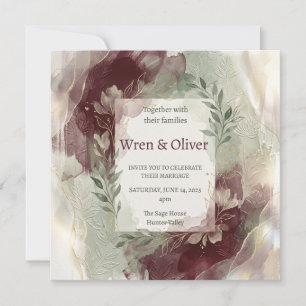 Burgundy Watercolor Wedding Invitation