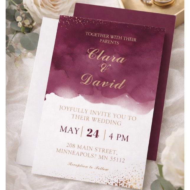 Burgundy Watercolor Wedding Invitation (Creator Uploaded)
