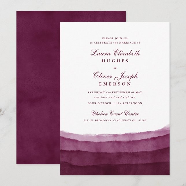 Burgundy Watercolor Wedding Invitations (Front/Back)