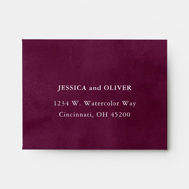 Burgundy Watercolor Wedding RSVP Envelope (Front)