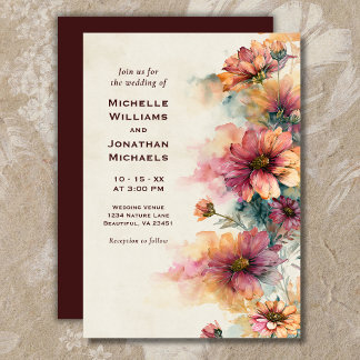 Burgundy Watercolor Wildflower Floral Wedding Invitation