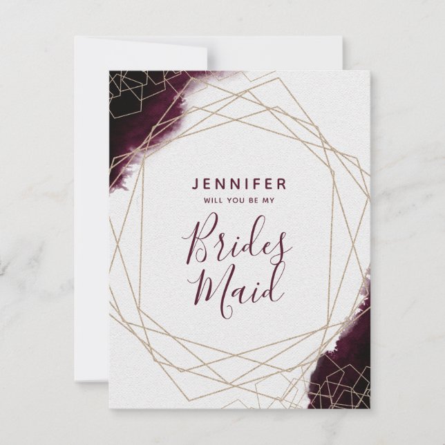 Burgundy Watercolor Will You Be My Bridesmaid Invitation (Front)