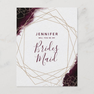 Burgundy Watercolor Will You Be My Bridesmaid Invitation