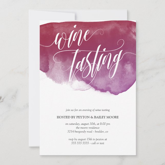 Burgundy Watercolor - Wine Tasting Party Invitation (Front)