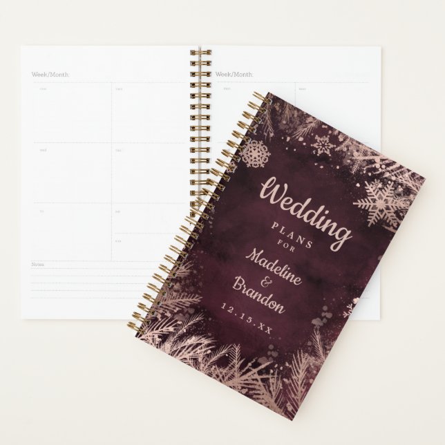 Burgundy Watercolor with Rose Gold Winter Wedding Planner (Display)