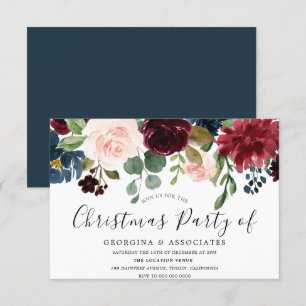 Burgundy Watercolor Work Office Christmas Party Invitation