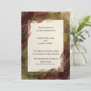 Burgundy Watercolour Botanical Wedding Invitation