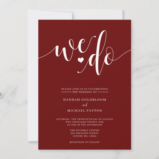 Burgundy We Do Wedding Invitation (Front)