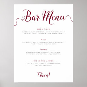 Burgundy Wedding Bar Menu Editable Drinks List Poster
