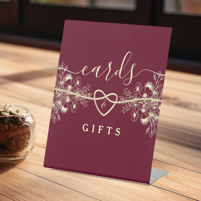 Burgundy Wedding Cards and Gifts Pedestal Sign (Creator Uploaded)