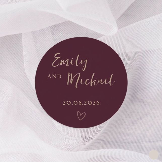 Burgundy Wedding Circle Sticker Names Date (Creator Uploaded)