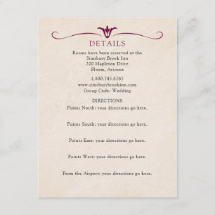 Burgundy Wedding Details Information Card