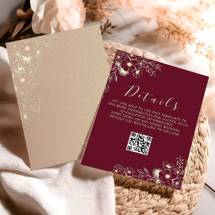 Burgundy Wedding Details QR Code Enclosure Card