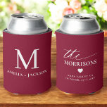 Burgundy Wedding Favour Monogram Name Heart Can Cooler<br><div class="desc">Thank your guests with this burgundy wedding favour can cooler featuring a personalised monogram, names, and a romantic heart detail. Perfect for elegant, rustic, and fall weddings, this deep wine-toned design serves as both a stylish keepsake and a practical favour. Customisable with initials, names, date, and location, it’s a timeless...</div>