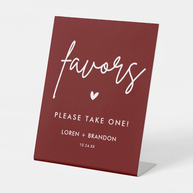 Burgundy Wedding Favours Sign | Please Take One (Front)