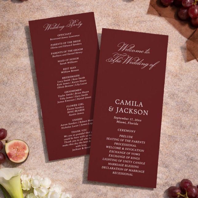 Burgundy Wedding Flat Program Invitation (Creator Uploaded)