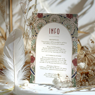 Burgundy Wedding Insert INFO Vintage Art Nouveau Invitation