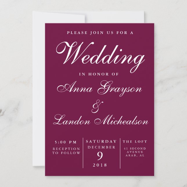 Burgundy Wedding Invitation (Front)