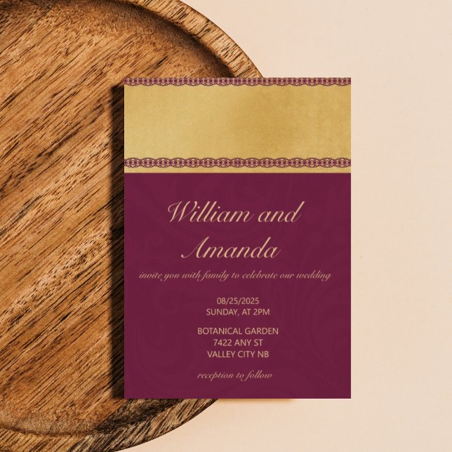 Burgundy wedding invitation with stylish border  (Creator Uploaded)