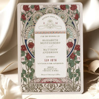 Burgundy Wedding Invitations Art Nouveau Mucha