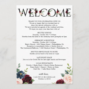 Burgundy Wedding Itinerary - Bachelorette Welcome Programme