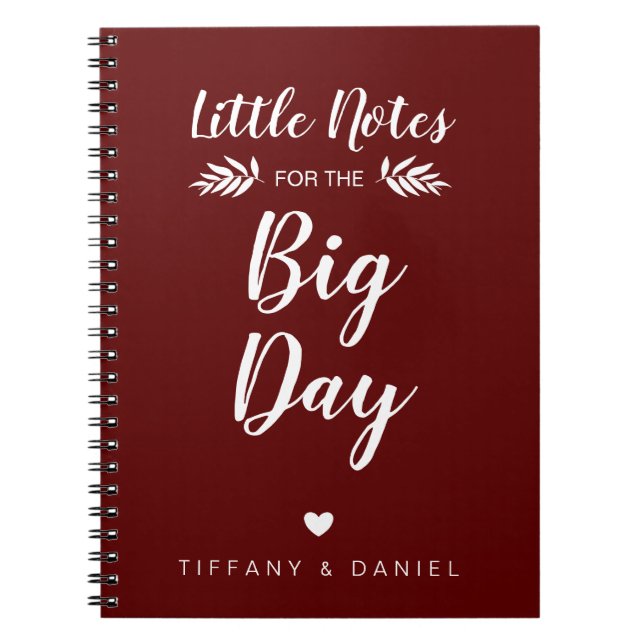 Burgundy Wedding Little Note Big Day Personalised Notebook (Front)