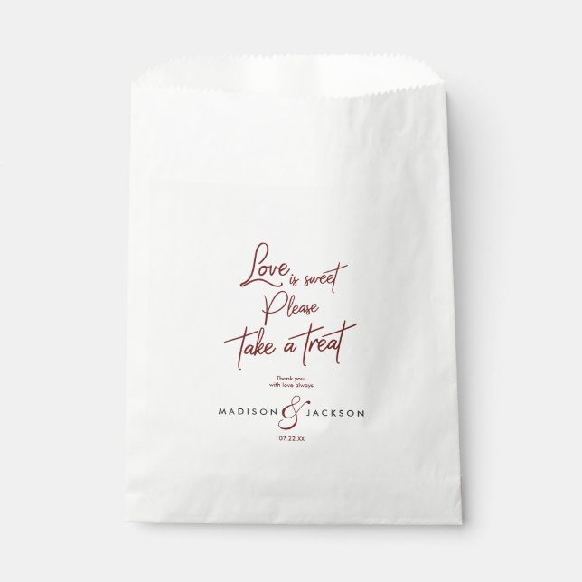 Burgundy Wedding Love is Sweet Take a Treat Favour Bags (Front)
