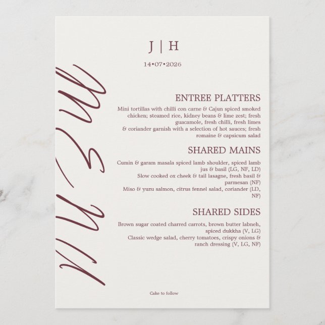 Burgundy Wedding Menu (Front)