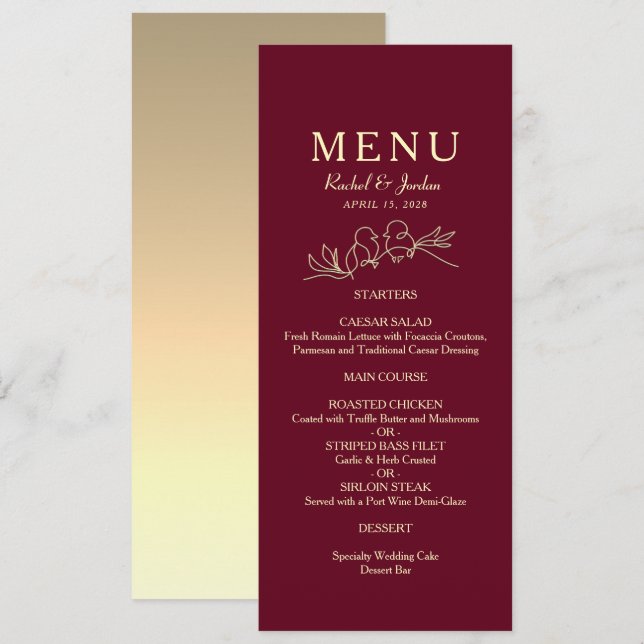 Burgundy Wedding  Menu (Front/Back)