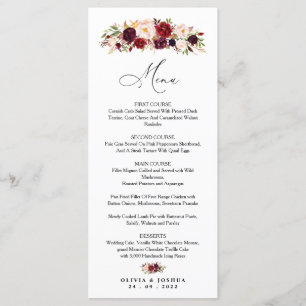 Burgundy Wedding Menu, Floral Menu