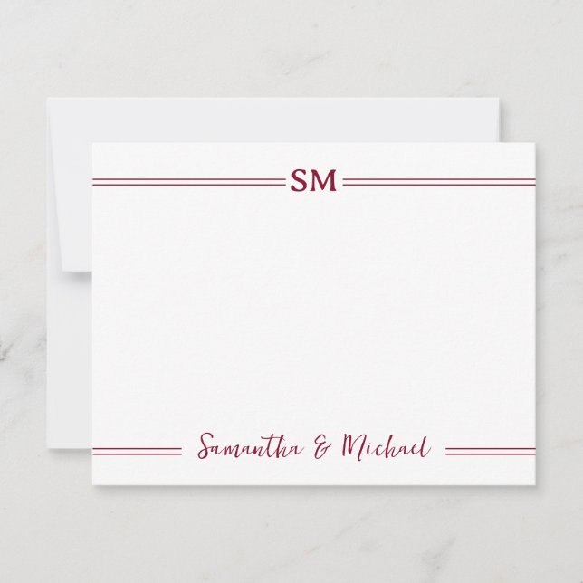 Burgundy Wedding Monogram Initials Couple Name  Card (Front)