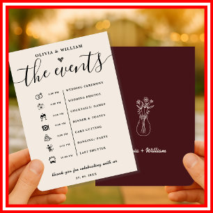 Burgundy Wedding Order of Events Program Invitation
