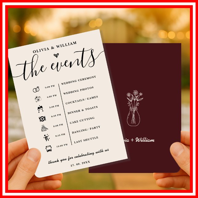 Burgundy Wedding Order of Events Program Invitation (Creator Uploaded)