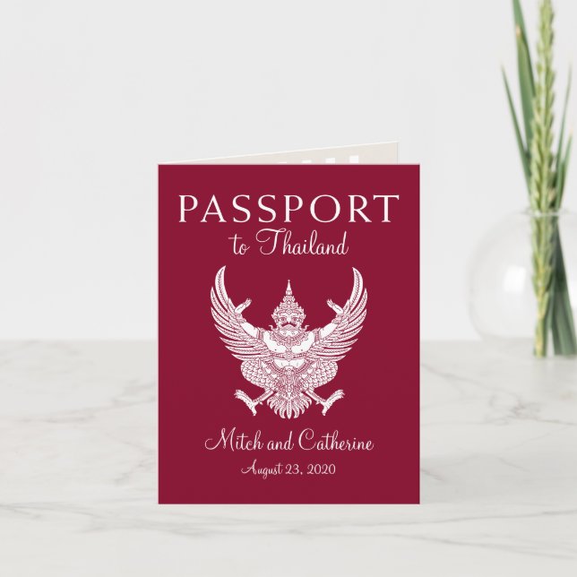Burgundy Wedding Passport Invitation to Thailand (Front)