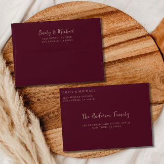 Burgundy Wedding Personalised Elegant Addressed   Envelope