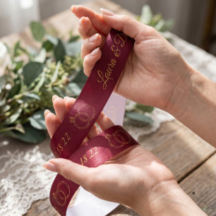 Burgundy Wedding Personalised Name Ribbon Satin Ribbon