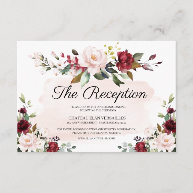 Burgundy Wedding Reception Enclosure Card (Front)