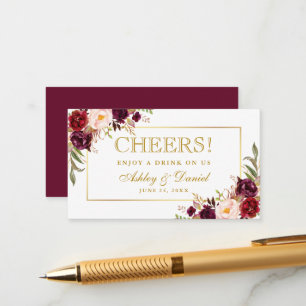 Burgundy Wedding Reception Gold Drink Ticket Card