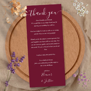 Burgundy Wedding Reception Thank You Place Card