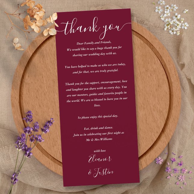 Burgundy Wedding Reception Thank You Place Card (Burgundy Wedding Reception Thank You Place Card)