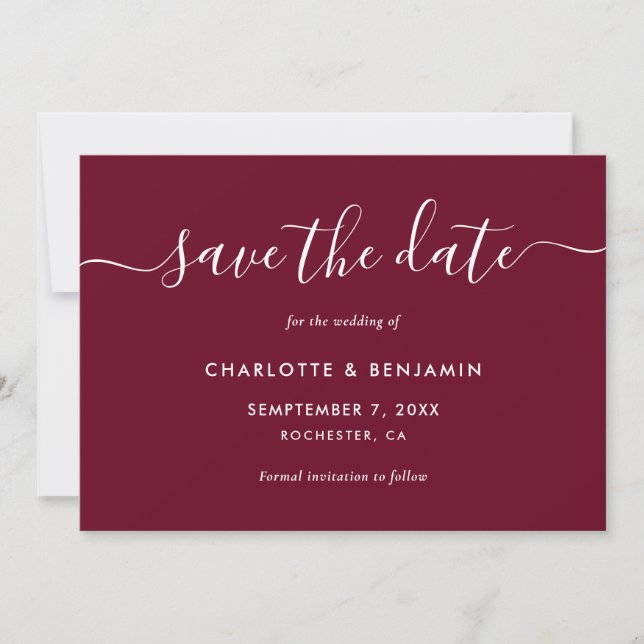Burgundy Wedding Save The Date (Front)